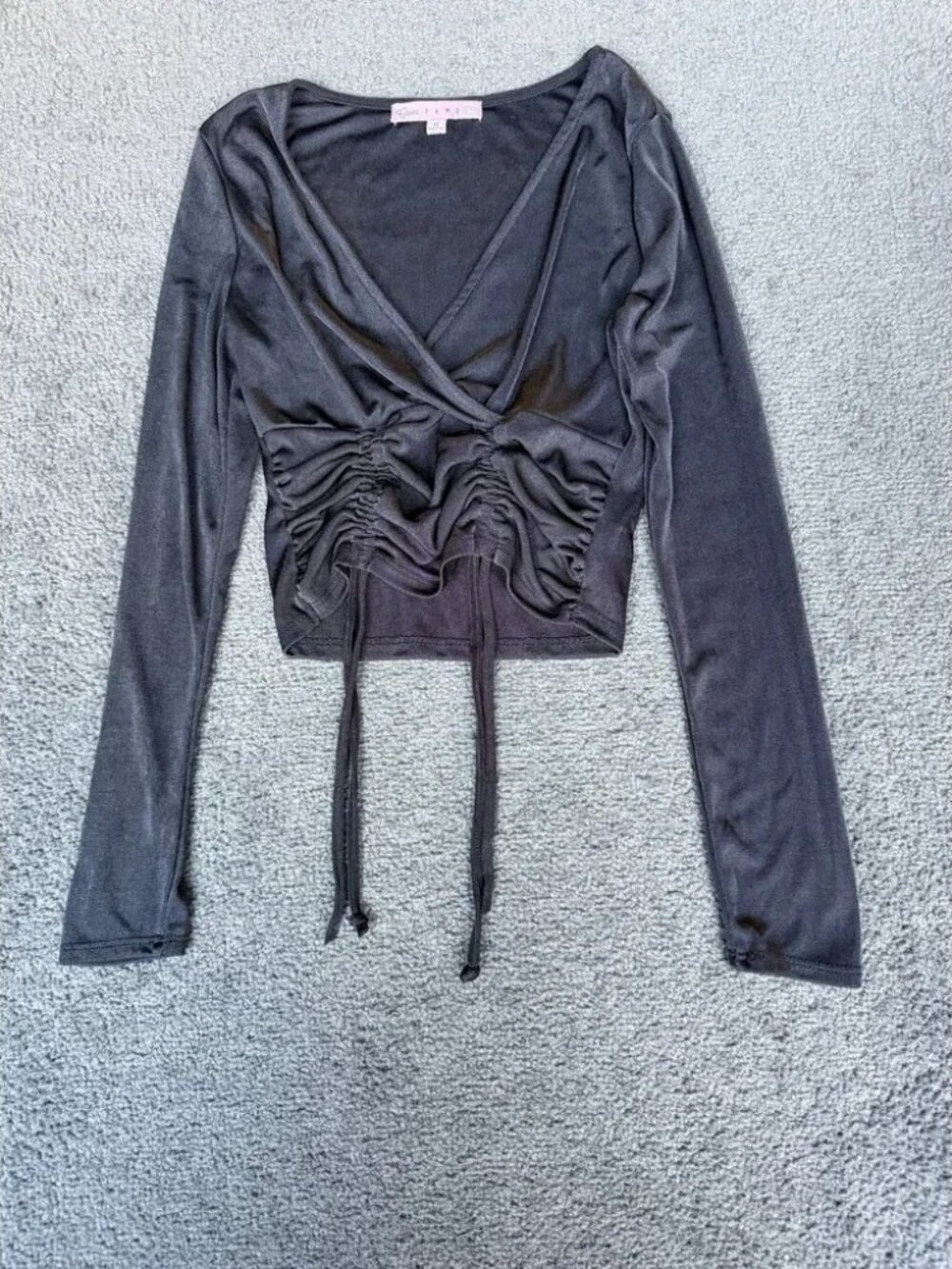 Crave Fame Black Long Sleeve Ruched Wrap V-Neck Crop Top Sz M JE6681G96MC